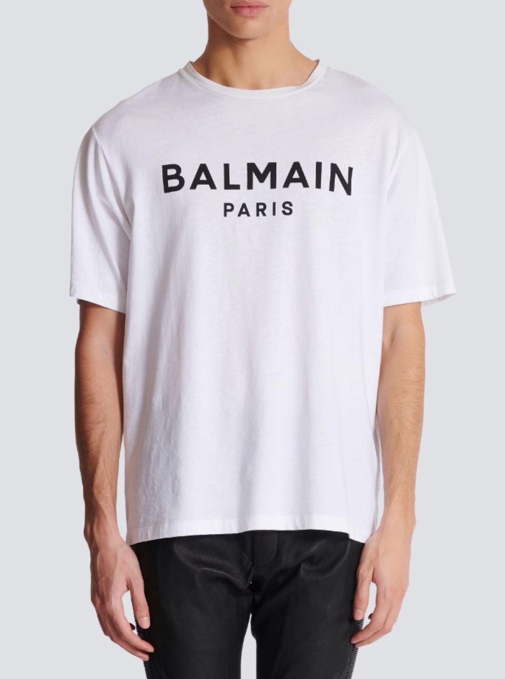 Balmain Men White Crewneck T-Shirt With Logo Lettering On The Front In Cotton Man BALMAIN