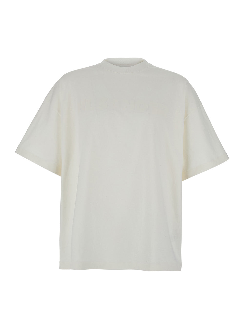 Jil Sander Men White Crewneck T-Shirt With Front Logo Print In Cotton Man JIL SANDER
