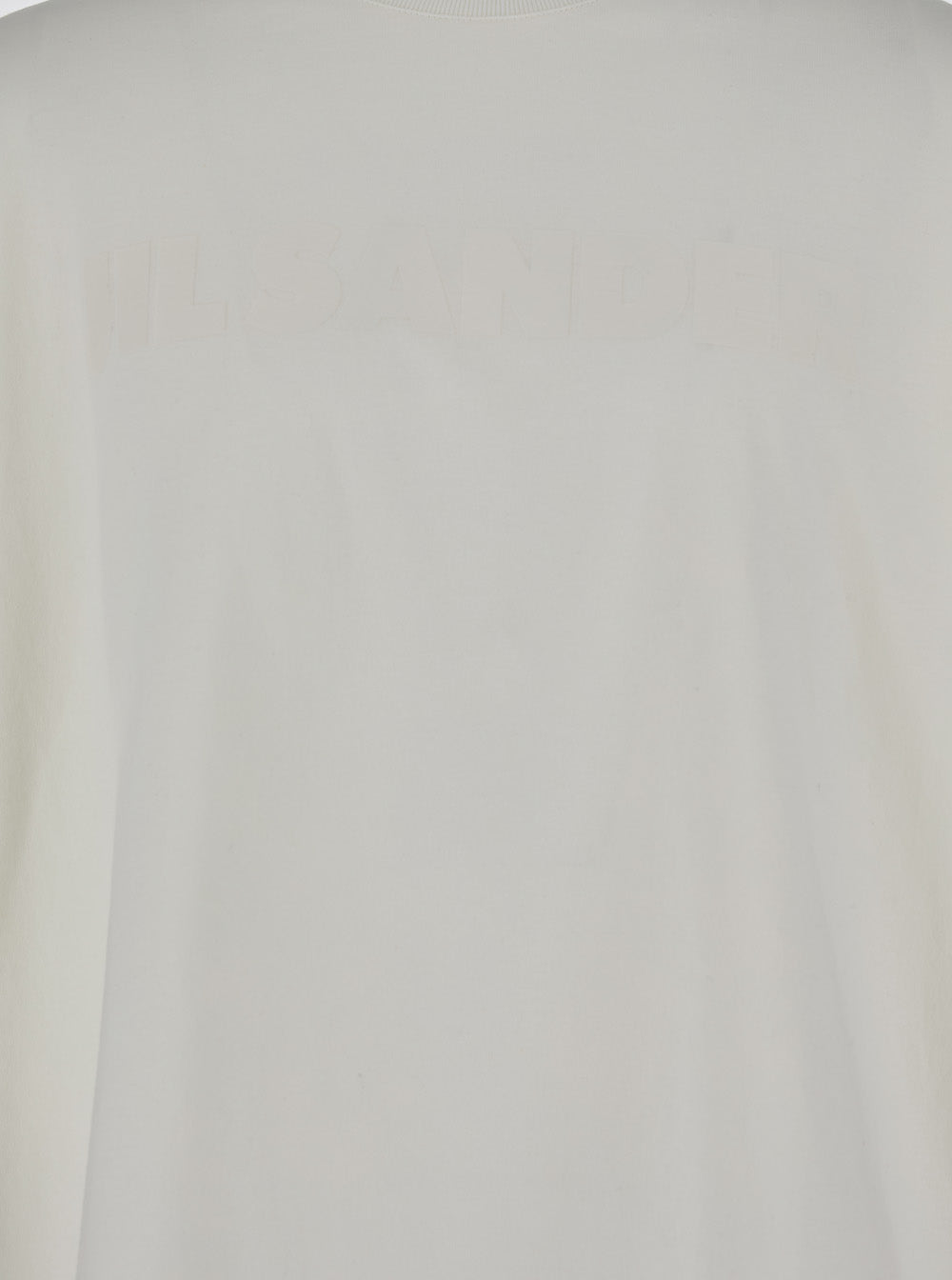 Jil Sander Men White Crewneck T-Shirt With Front Logo Print In Cotton Man JIL SANDER