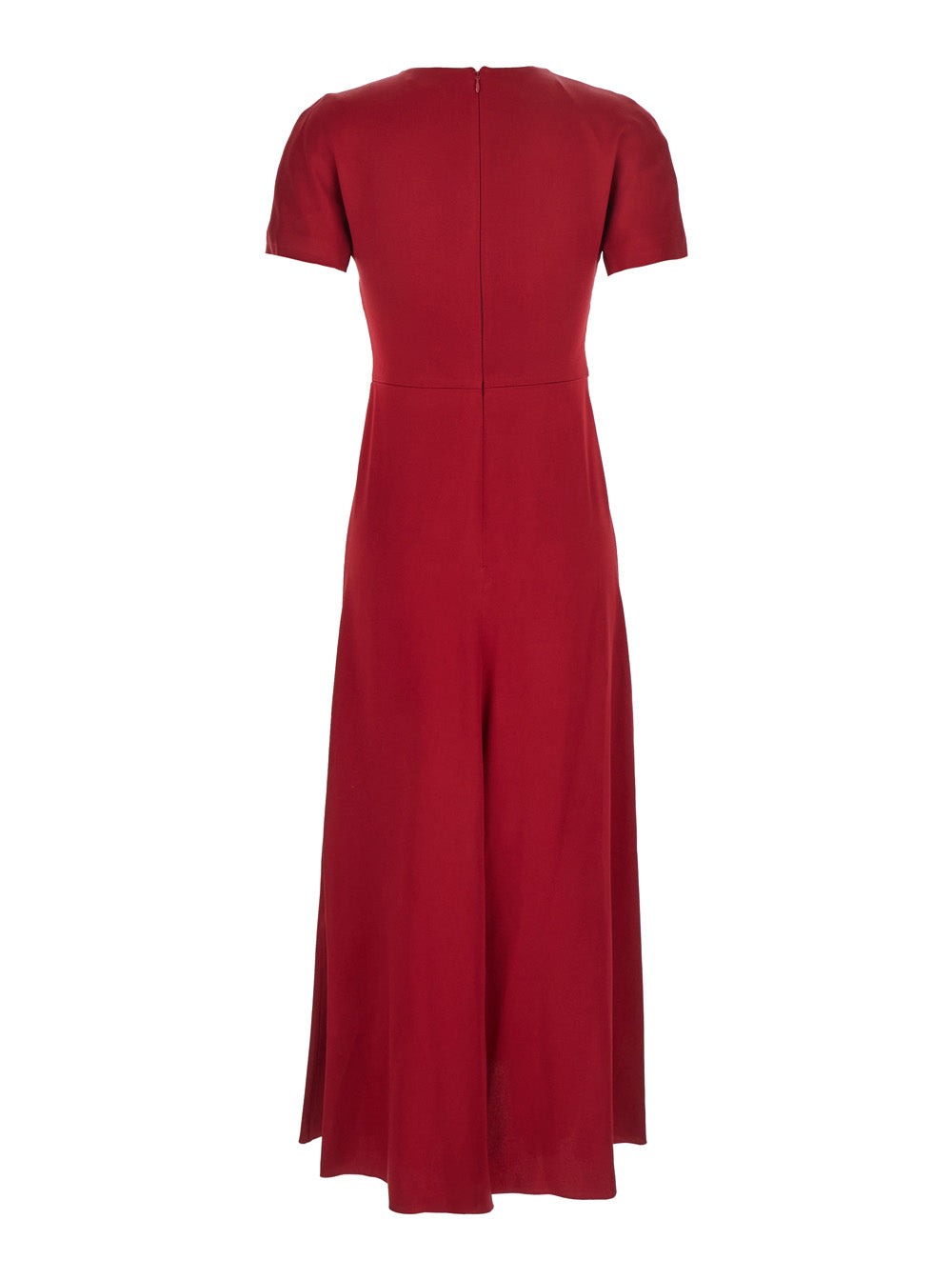 Victoria Beckham Women Red Crewneck Midi Dress With Gathered Waist And Rear Zip Closure In Viscose Blend Woman VICTORIA BECKHAM