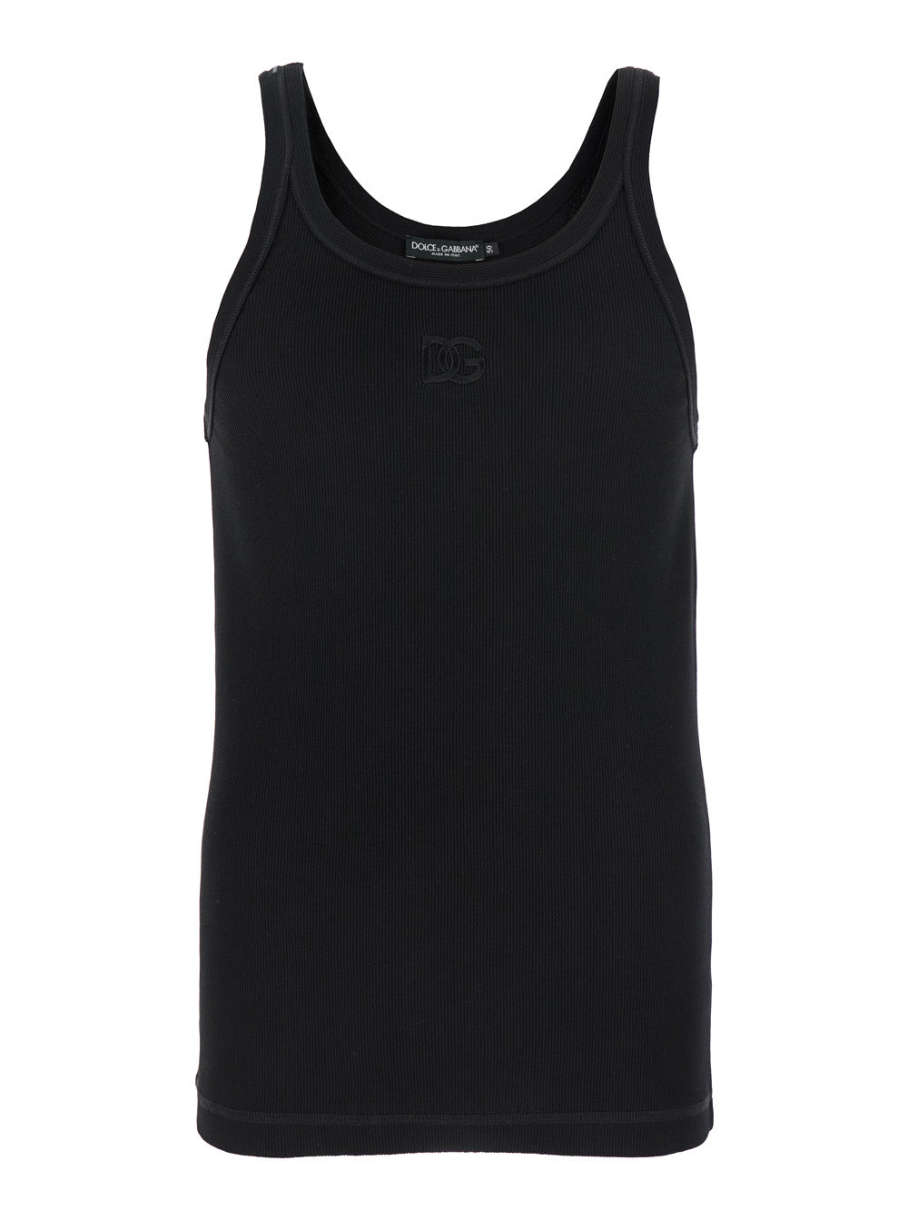 Dolce & Gabbana Men Black Sleeveless Top With Logo Embroidery On The Front And Ribbed Knit In Cotton Man DOLCE & GABBANA