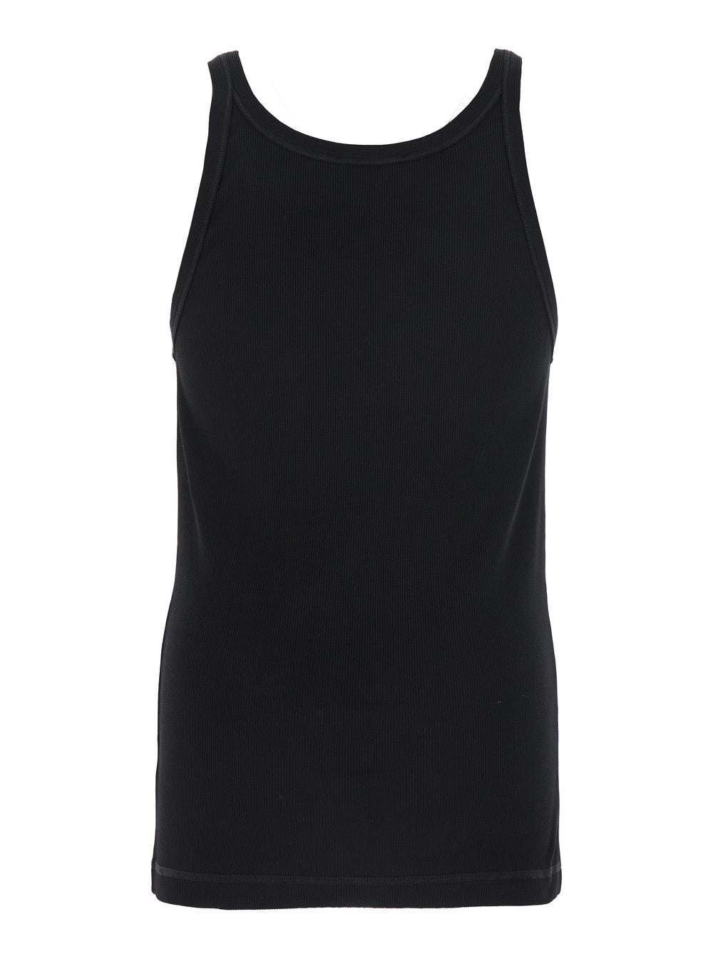 Dolce & Gabbana Men Black Sleeveless Top With Logo Embroidery On The Front And Ribbed Knit In Cotton Man DOLCE & GABBANA