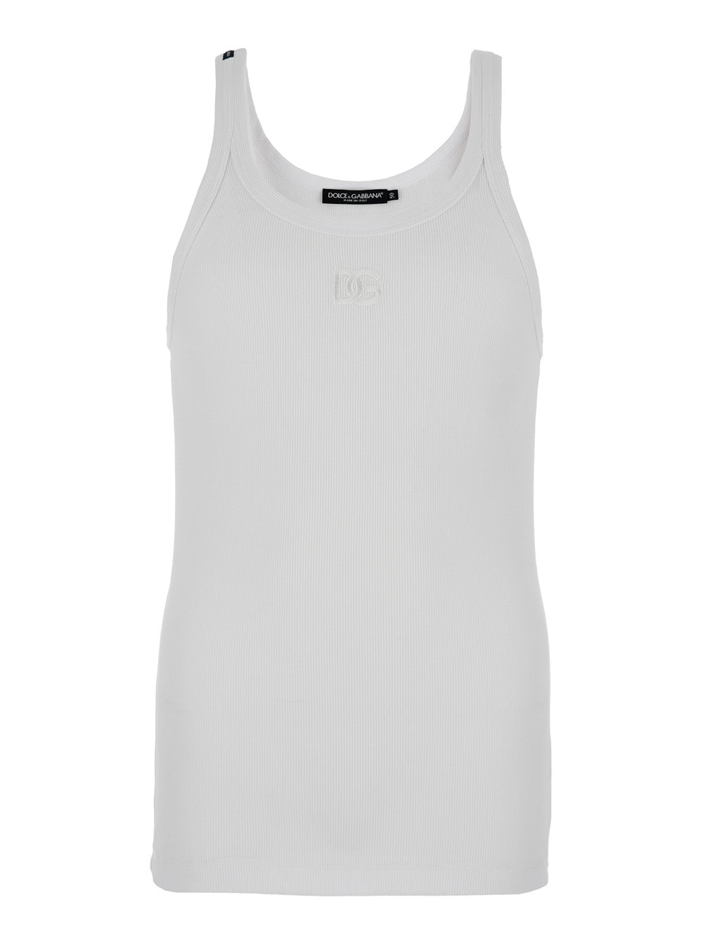 Dolce & Gabbana Men White Sleeveless Top With Logo Embroidery On The Front And Ribbed Knit In Cotton Man