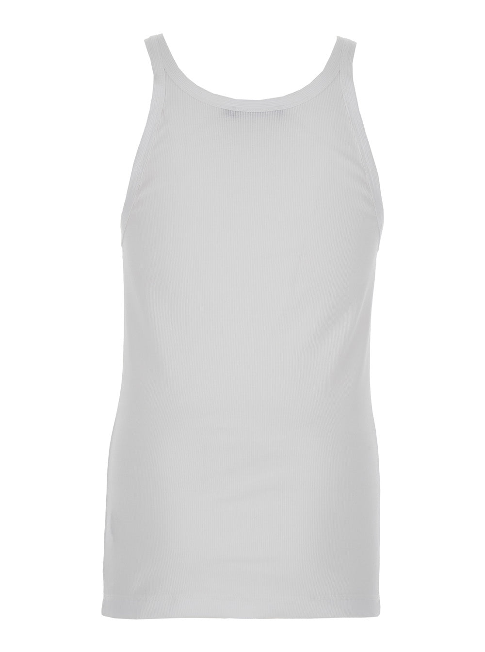 Dolce & Gabbana Men White Sleeveless Top With Logo Embroidery On The Front And Ribbed Knit In Cotton Man