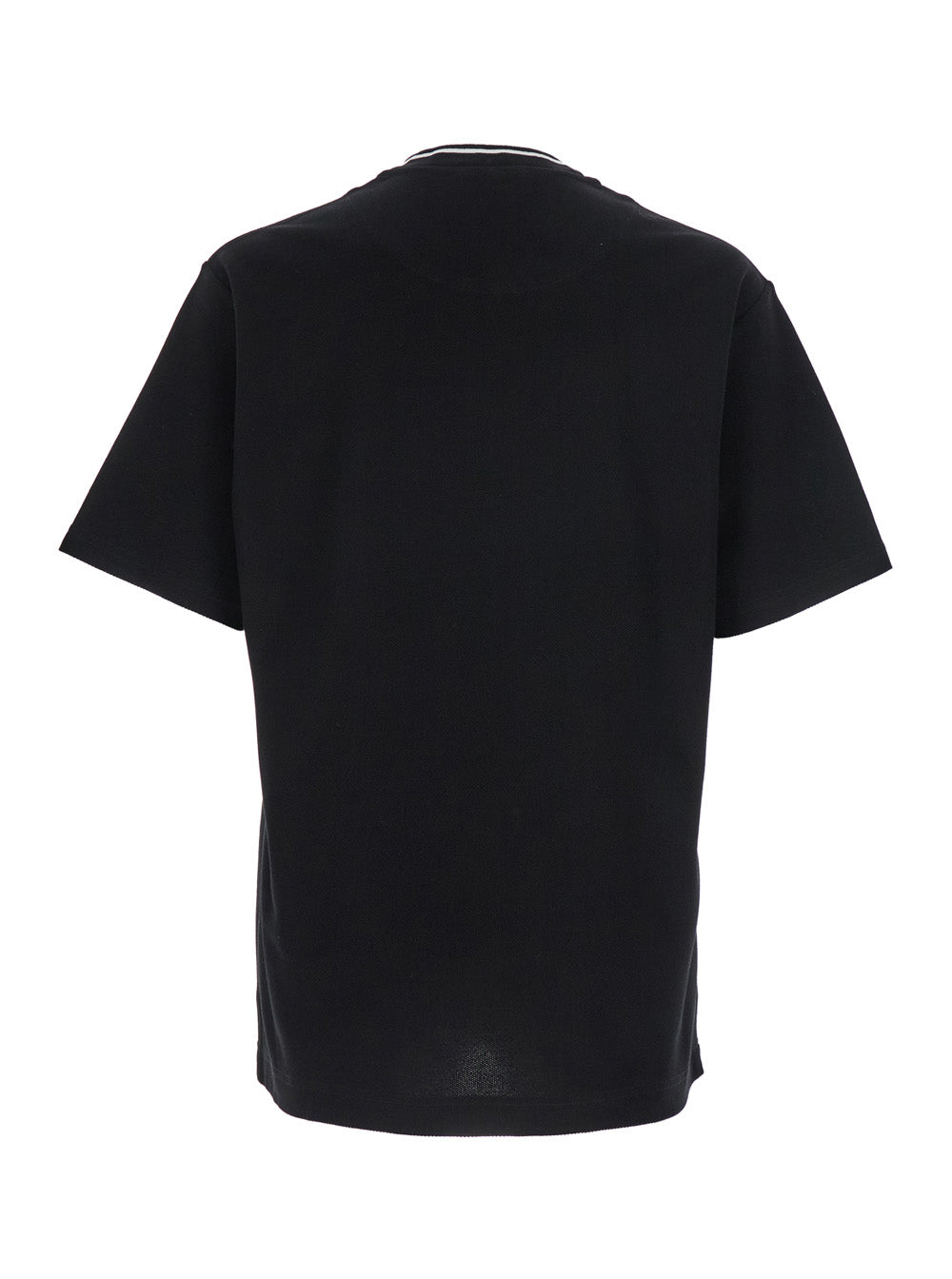 Dolce & Gabbana Men Black Crewneck T-Shirt With Logo Embroidery On The Front In Cotton Man DOLCE & GABBANA