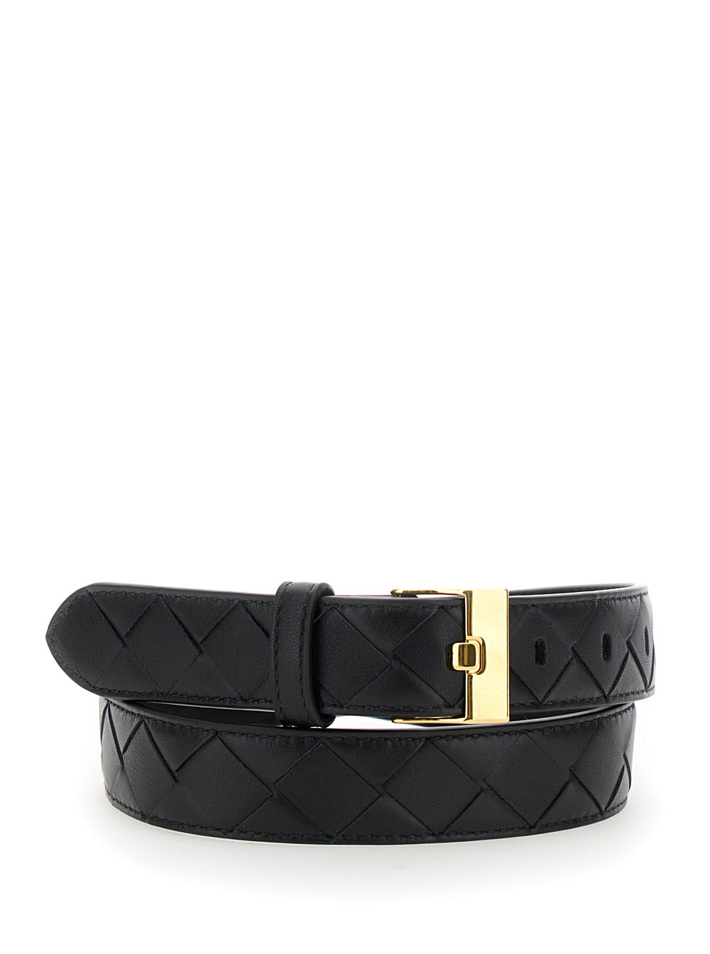 Bottega Veneta Women Black Belt With All-Over Intreccio Motif In Leather Woman BOTTEGA VENETA