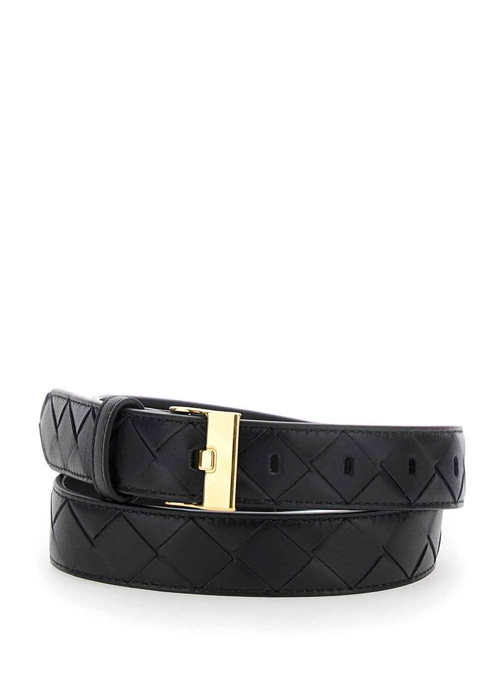 Bottega Veneta Women Black Belt With All-Over Intreccio Motif In Leather Woman BOTTEGA VENETA