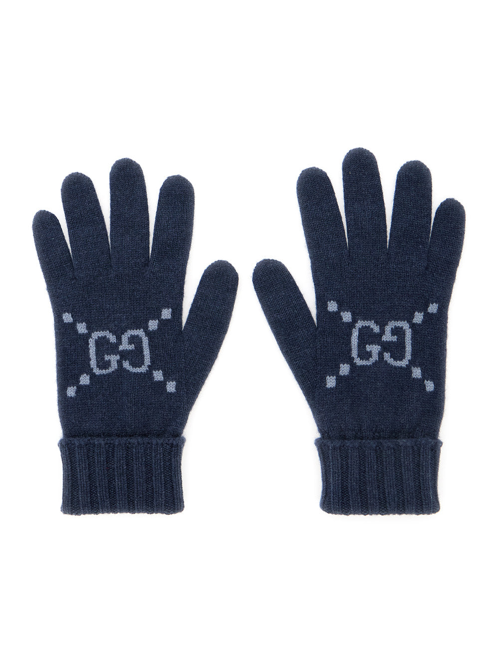 Gucci Women Blue Gloves With Gg Logo Detail On The Front In Cashmere Woman
