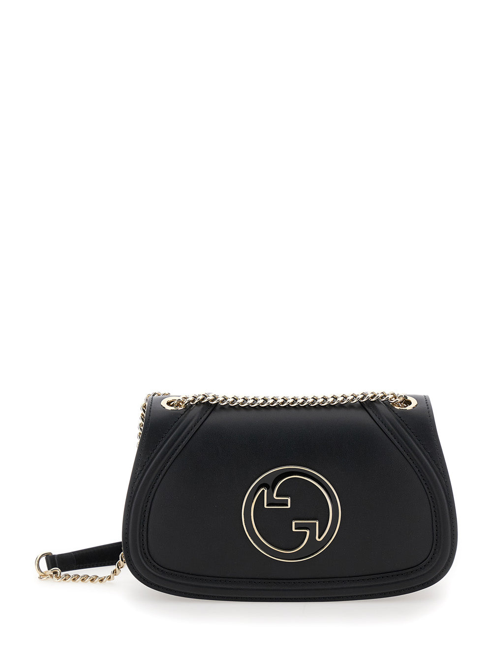 Gucci Women 'Blondie Small' Black Handbag With Metallic Gg Crossover On The Front And Chain Shoulder Strap In Leather Woman GUCCI