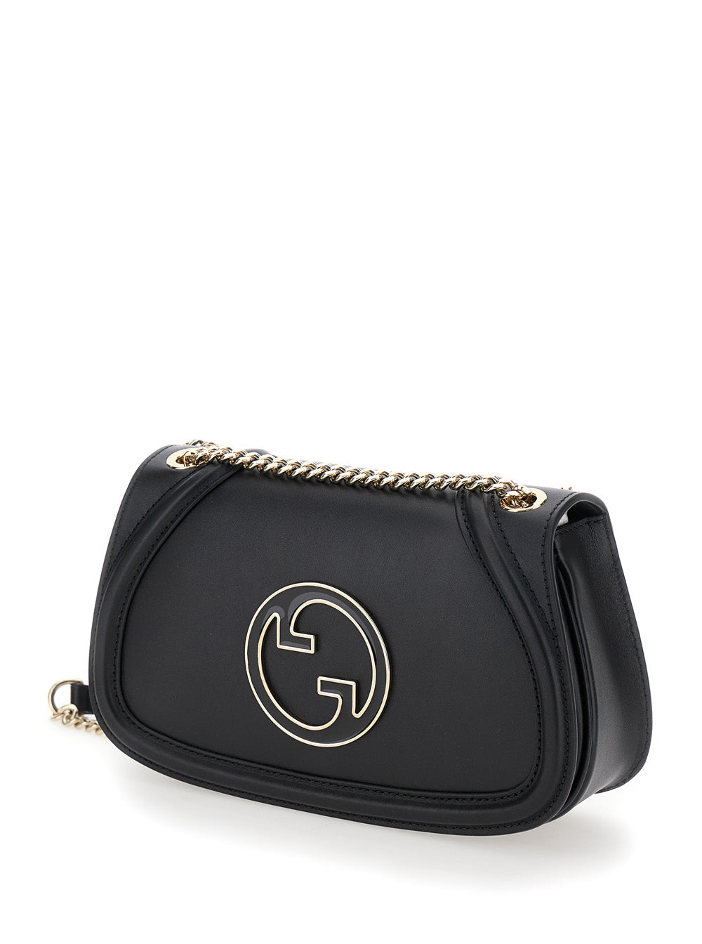 Gucci Women 'Blondie Small' Black Handbag With Metallic Gg Crossover On The Front And Chain Shoulder Strap In Leather Woman GUCCI