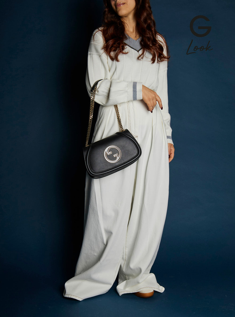 Gucci Women 'Blondie Small' Black Handbag With Metallic Gg Crossover On The Front And Chain Shoulder Strap In Leather Woman GUCCI