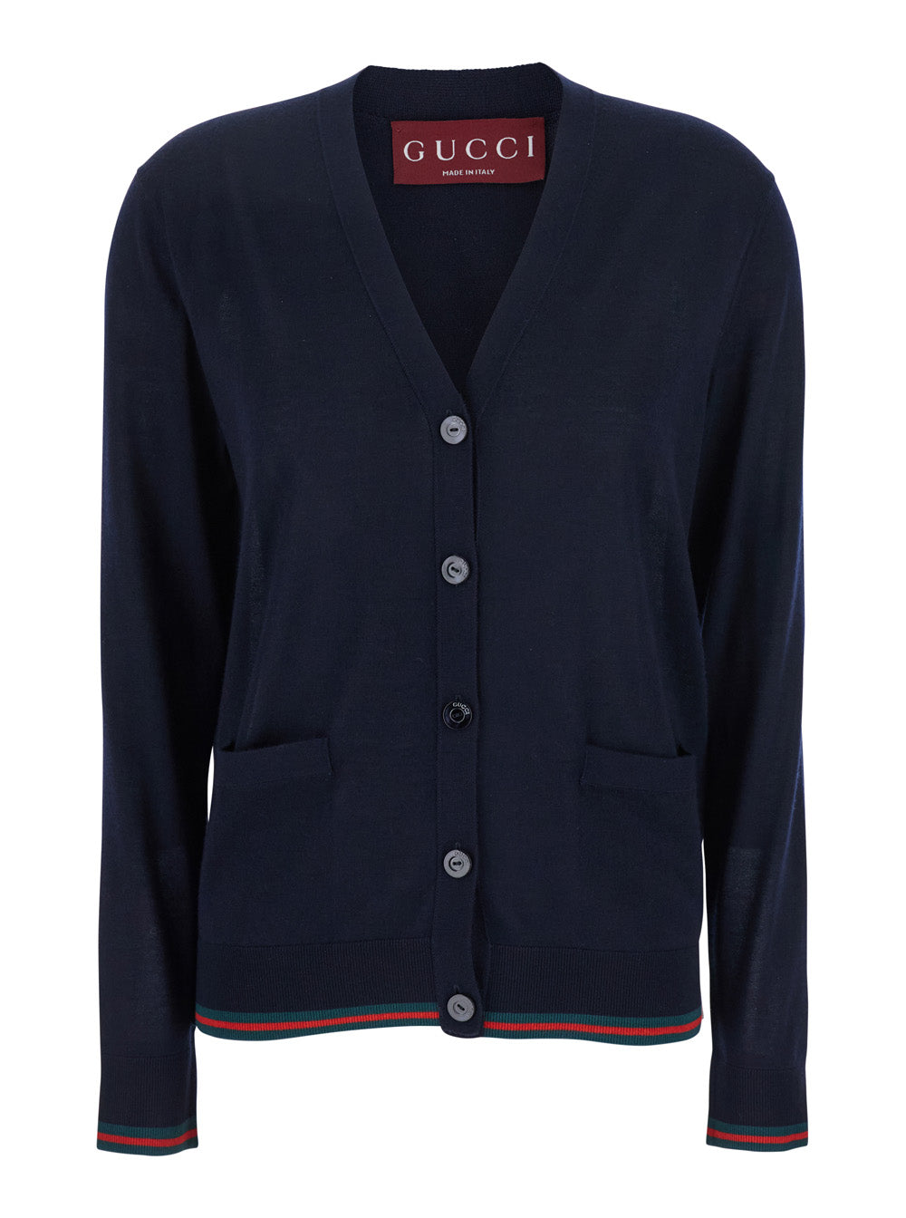 Gucci Women Blue Cardigan With Web Detail On The Edges In Cashmere And Silk Blend Woman GUCCI