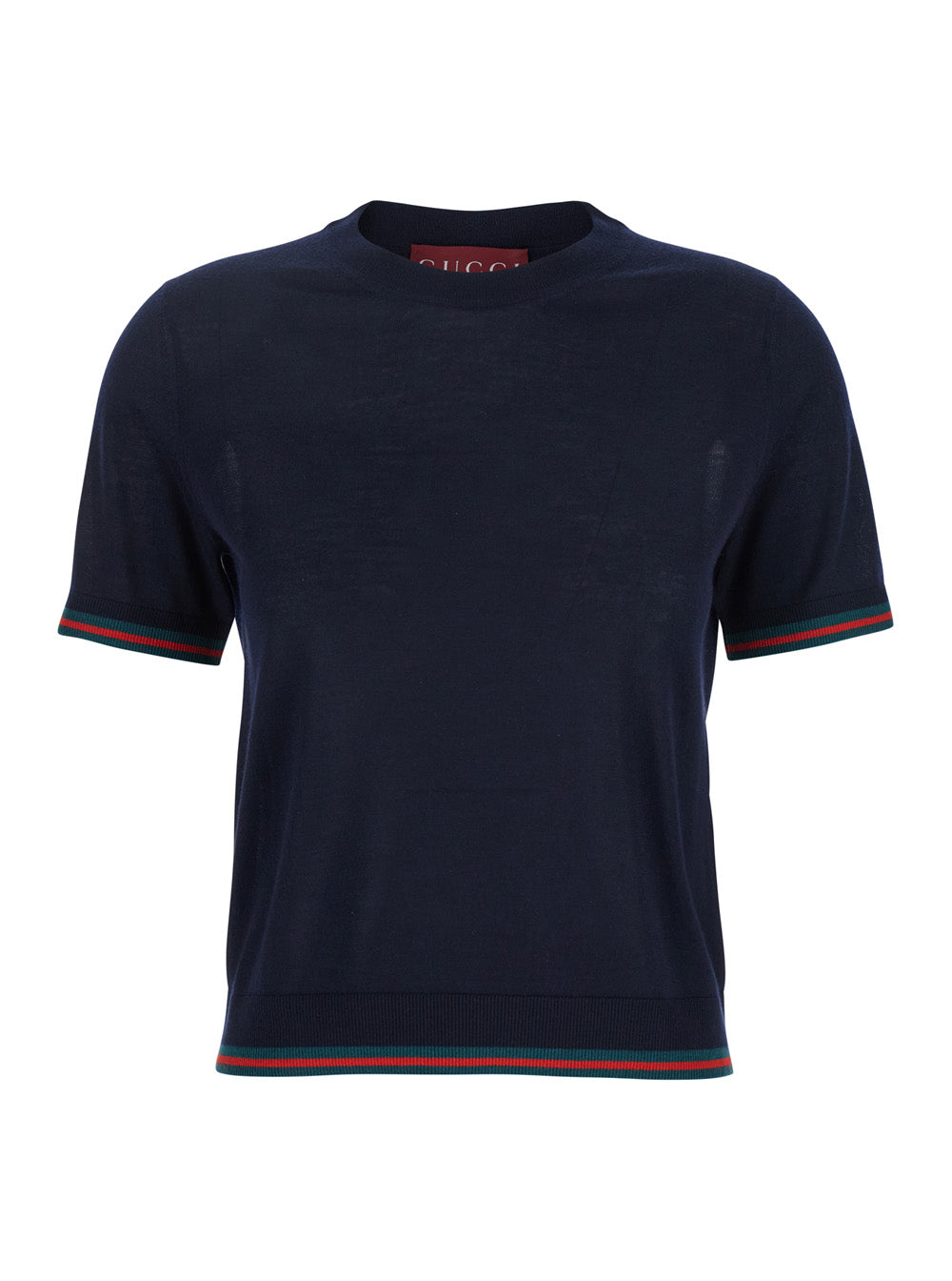 Gucci Women Blue T-Shirt With Web Detail On The Edges In Cashmere And Silk Blend Woman GUCCI