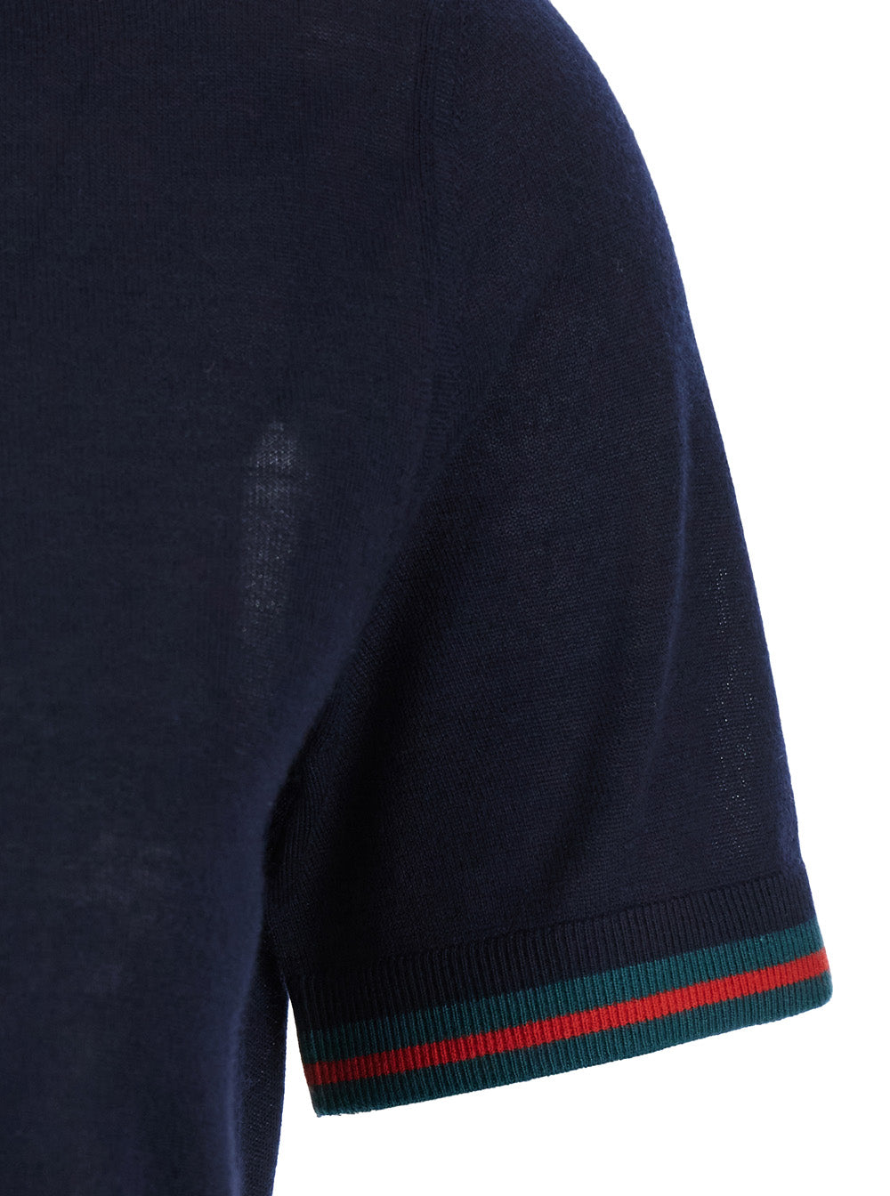 Gucci Women Blue T-Shirt With Web Detail On The Edges In Cashmere And Silk Blend Woman GUCCI