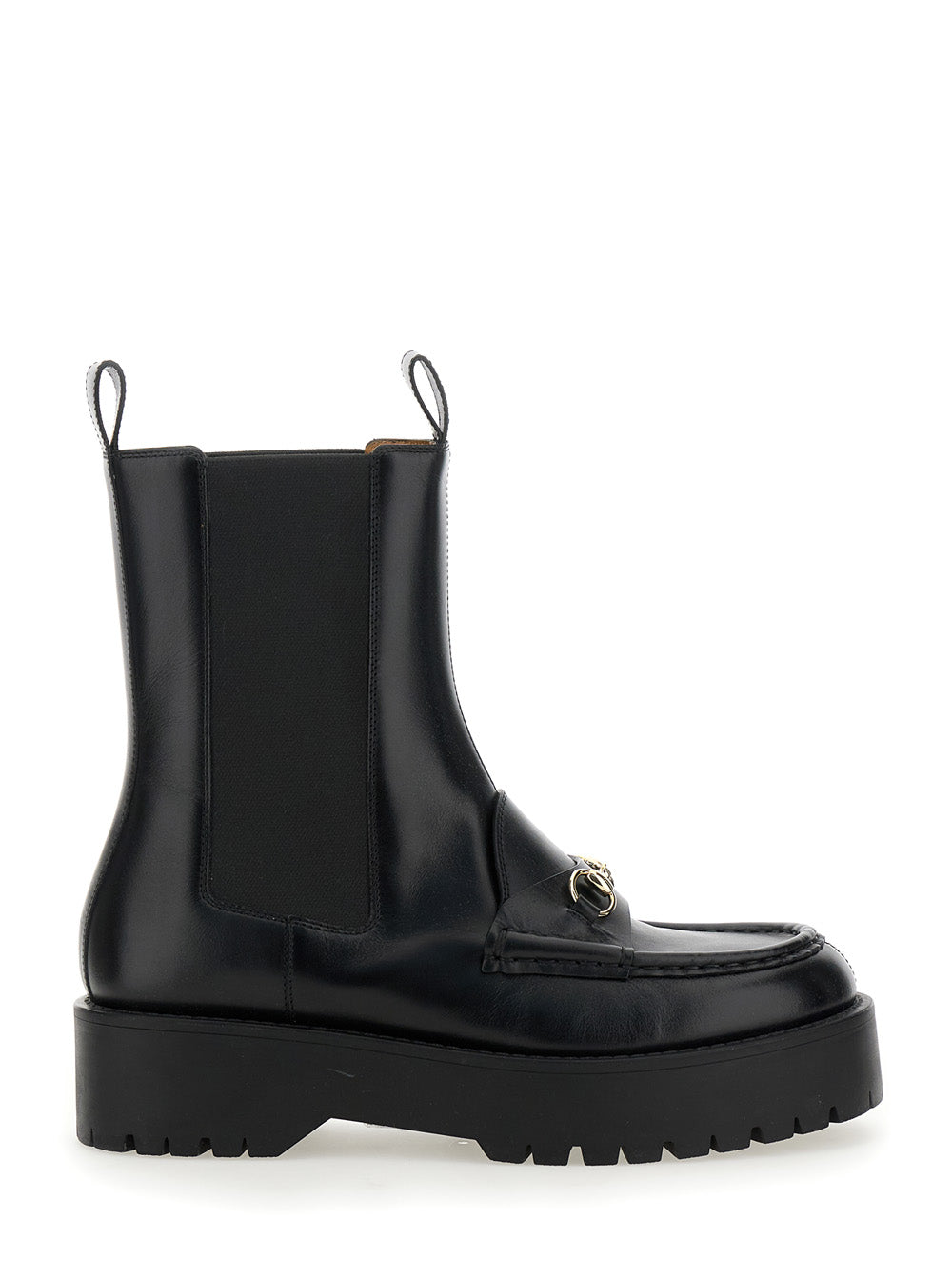 Gucci Women Black Ankle Boots With Horsebit And Lug Sole In Leather Woman GUCCI