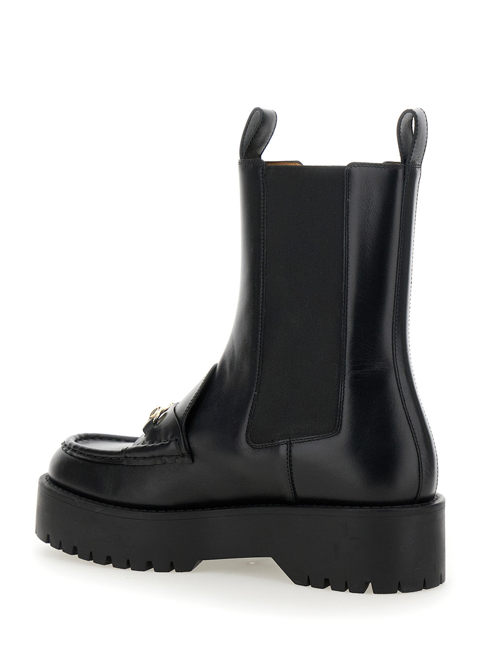 Gucci Women Black Ankle Boots With Horsebit And Lug Sole In Leather Woman GUCCI
