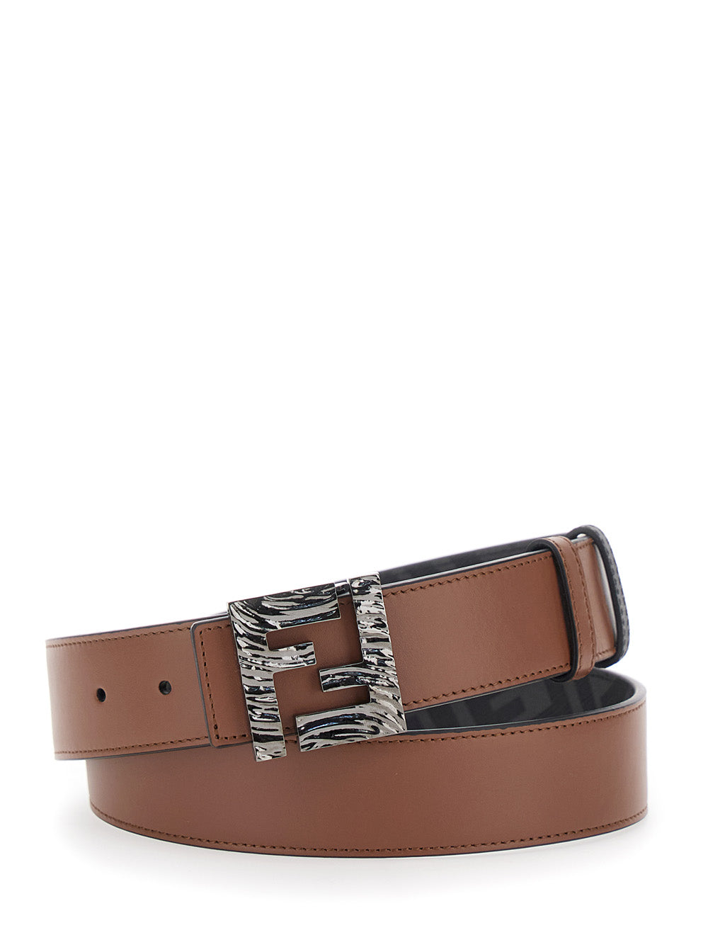 Fendi Men Brown Reversible Belt With Ff Buckle Closure In Leather Man FENDI