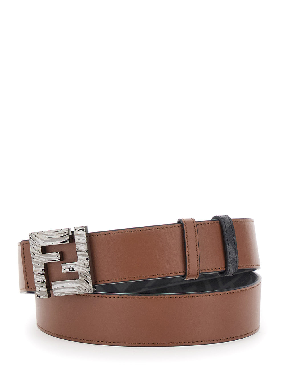 Fendi Men Brown Reversible Belt With Ff Buckle Closure In Leather Man FENDI