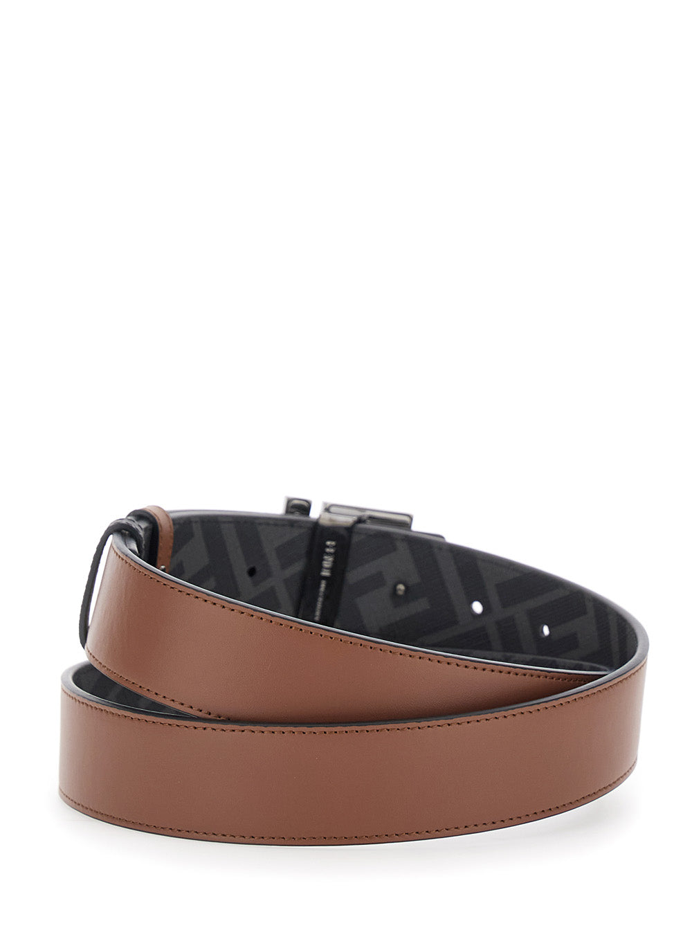 Fendi Men Brown Reversible Belt With Ff Buckle Closure In Leather Man FENDI