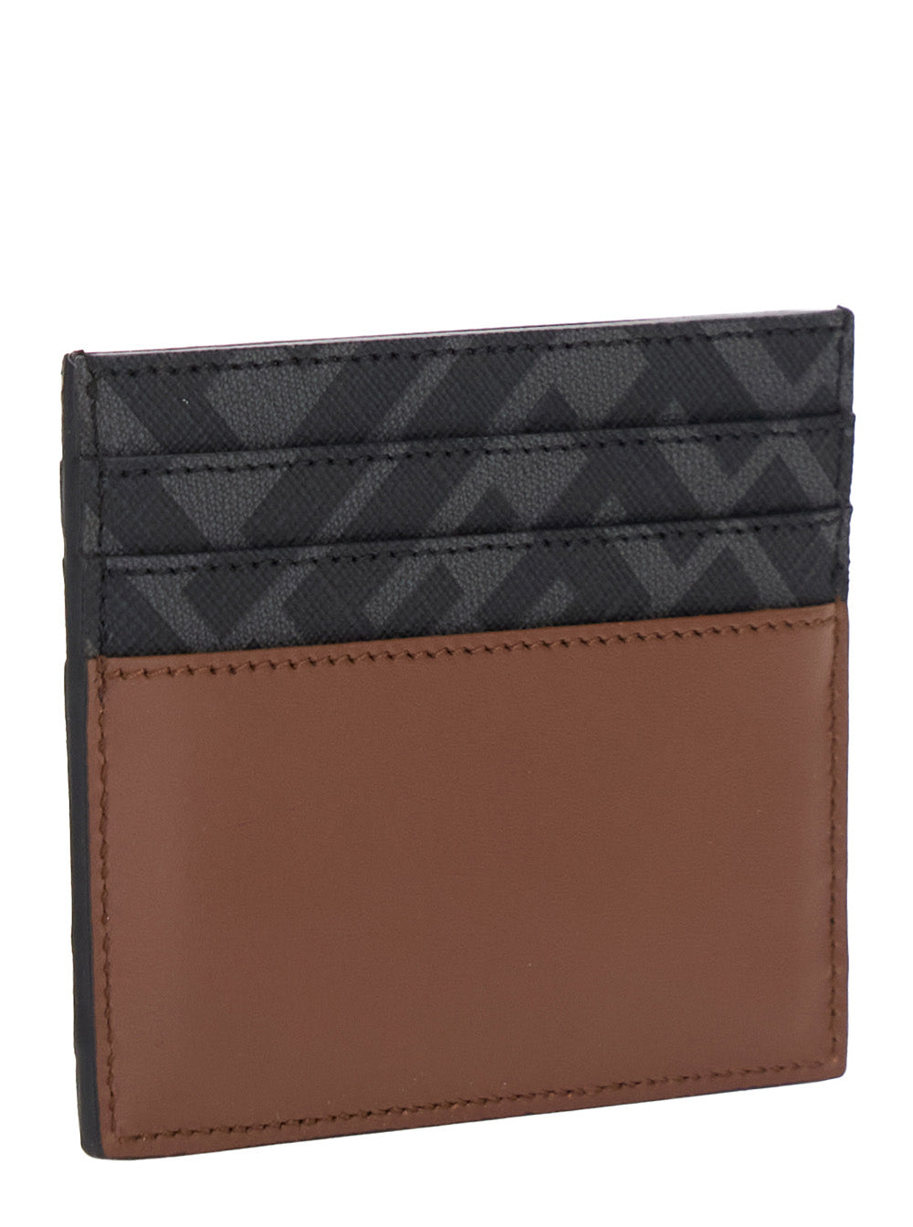 Fendi Men Brown Card Holder With Ff Plaque On The Front In Leather And Ff Canvas Man FENDI