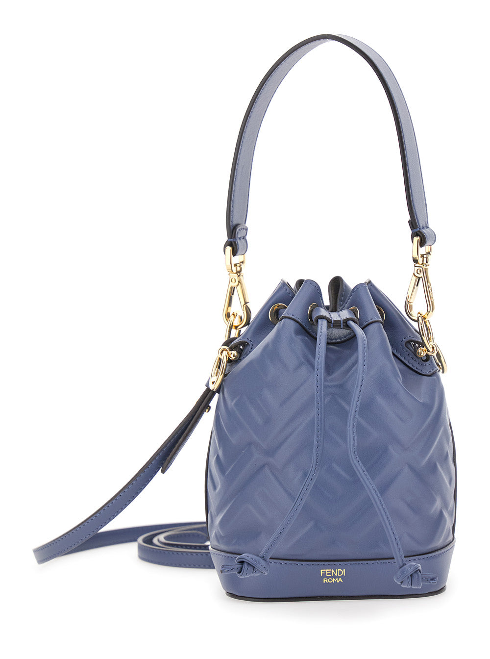 Fendi Women 'Mon Tresor' Blue Mini Handbag With Adjustable And Removable Shoulder Strap And All-Over Embossed Ff Motif In Leather Woman FENDI
