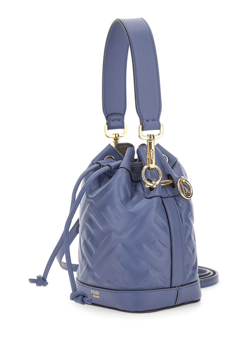 Fendi Women 'Mon Tresor' Blue Mini Handbag With Adjustable And Removable Shoulder Strap And All-Over Embossed Ff Motif In Leather Woman FENDI