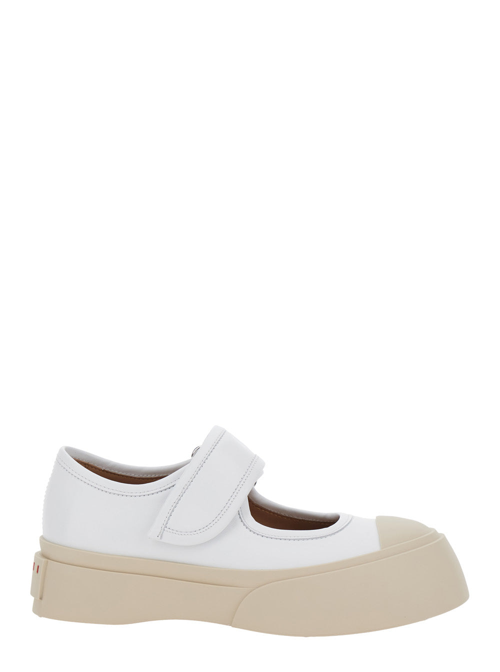 Marni Women 'Mary Jane' White Sandals With Touch-Strap Closure And Logo Patch On The Rear In Leather Woman MARNI