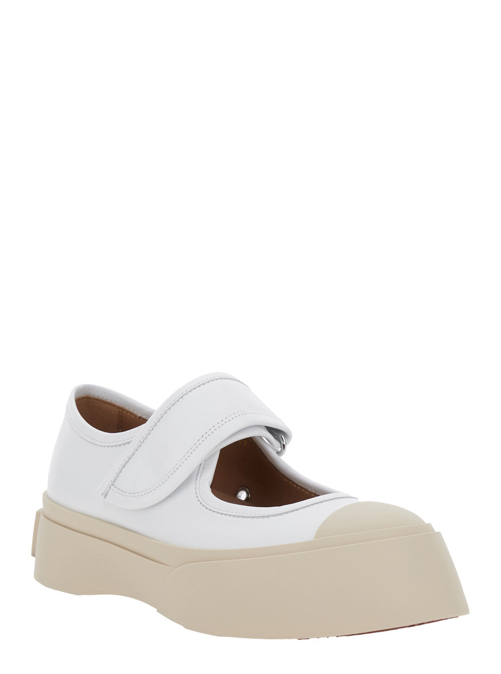 Marni Women 'Mary Jane' White Sandals With Touch-Strap Closure And Logo Patch On The Rear In Leather Woman MARNI