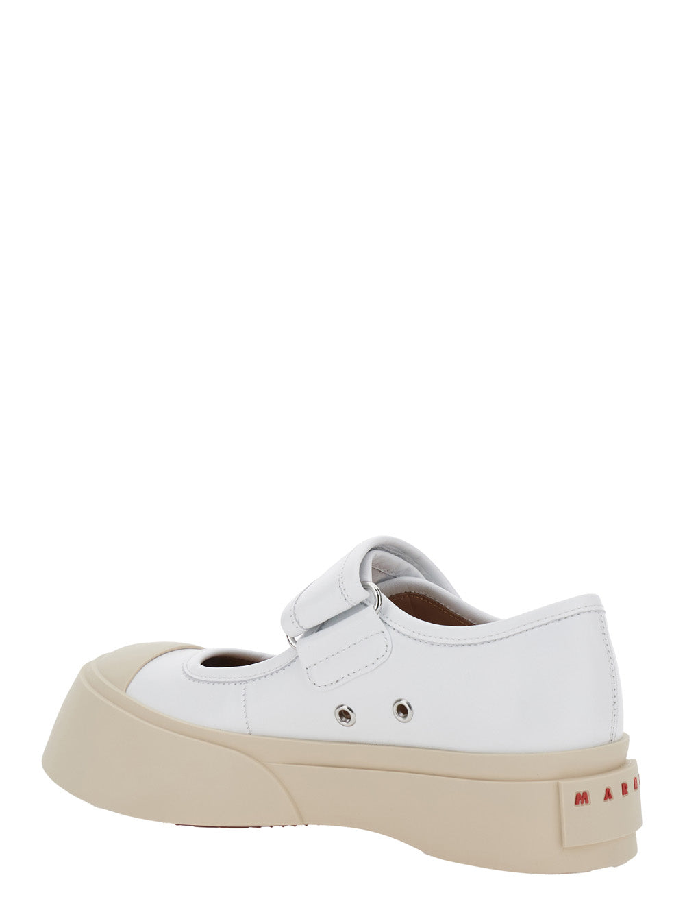 Marni Women 'Mary Jane' White Sandals With Touch-Strap Closure And Logo Patch On The Rear In Leather Woman MARNI