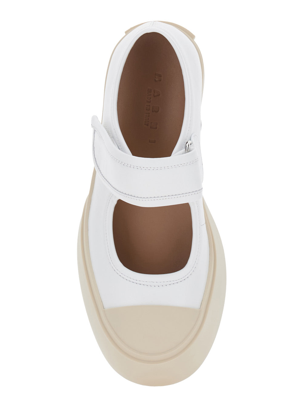 Marni Women 'Mary Jane' White Sandals With Touch-Strap Closure And Logo Patch On The Rear In Leather Woman MARNI