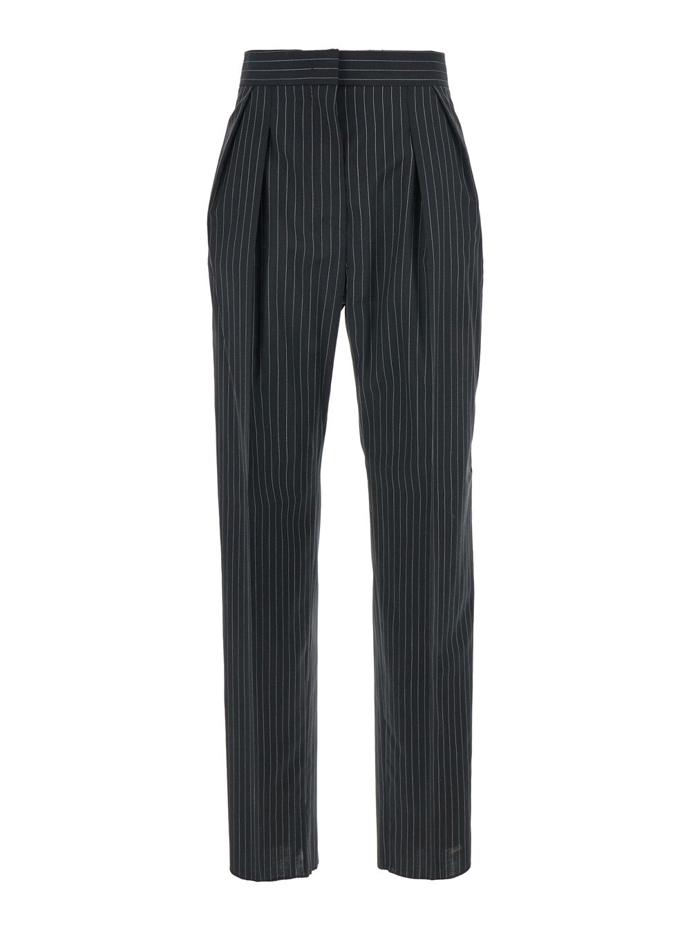 Max Mara Women 'Sesamo' Black Pants With Front Concealed Closure And All-Over Striped Motif In Wool Woman MAX MARA