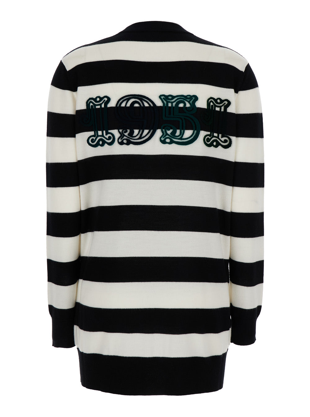 Max Mara Women 'Fiemme' Black And White Cardigan With Rear Embroidery And All-Over Striped Motif In Wool Woman MAX MARA