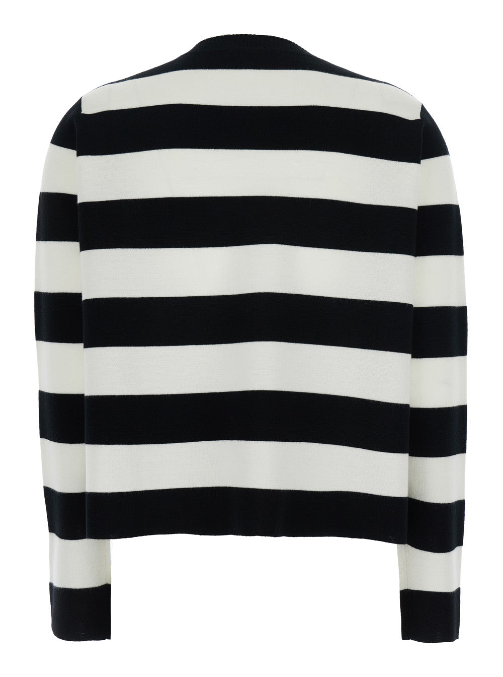 Max Mara Women 'Viterbo' Black And White Crewneck Sweater With Embroidery On The Front And All-Over Striped Motif In Wool Woman MAX MARA