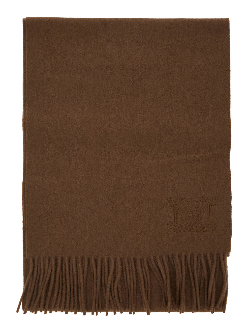 Max Mara Women 'Dalia' Brown Rectangular Scarf With Logo Embroidery On The Front And Fringed Hem In Cashmere Woman MAX MARA