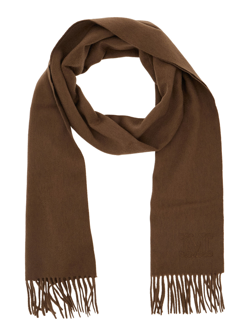 Max Mara Women 'Dalia' Brown Rectangular Scarf With Logo Embroidery On The Front And Fringed Hem In Cashmere Woman MAX MARA