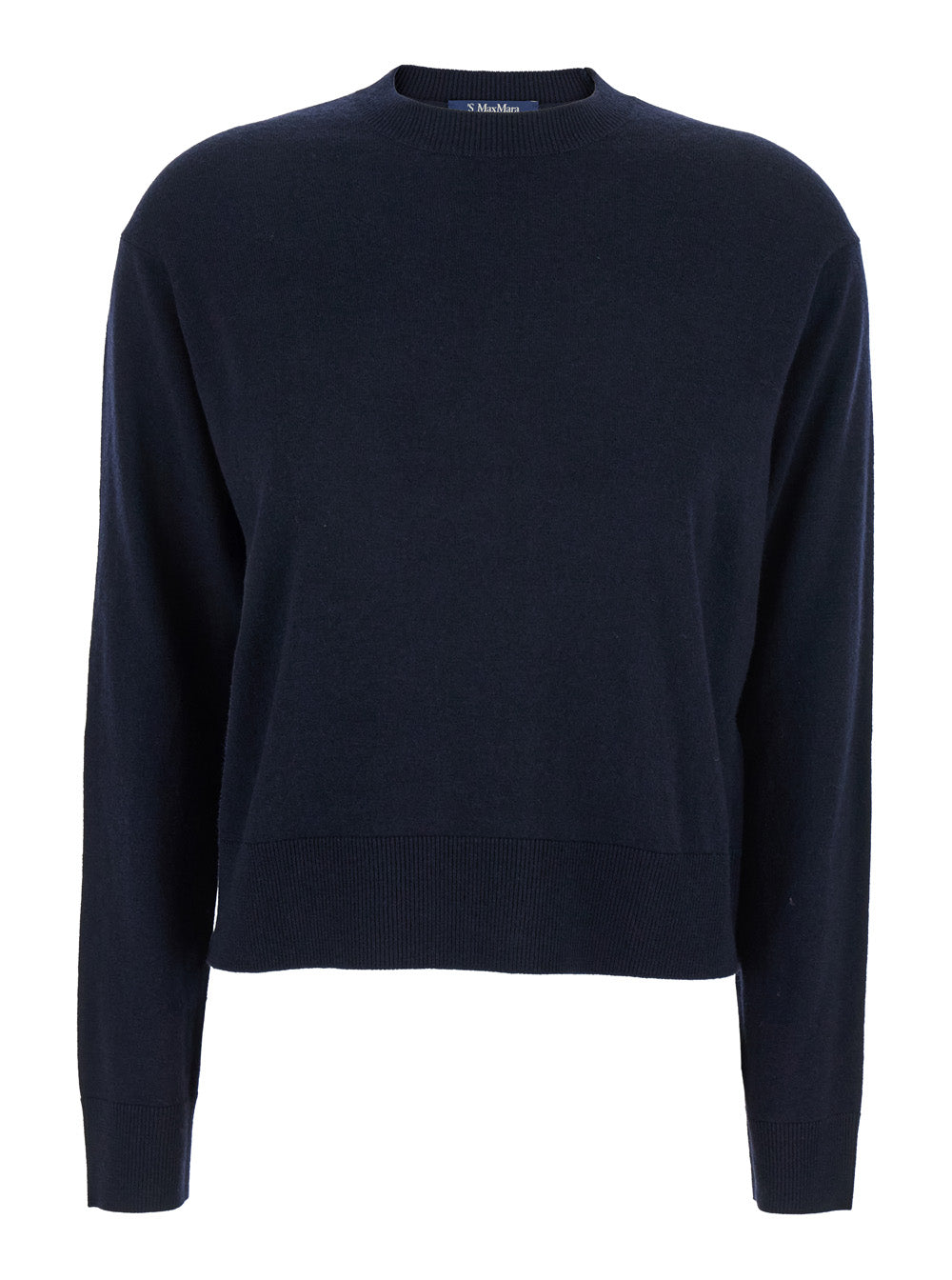 'S Maxmara Women 'Eco' Blue Crewneck Sweater With Contrasting Logo Patch On The Elbows In Wool Woman S MAX MARA