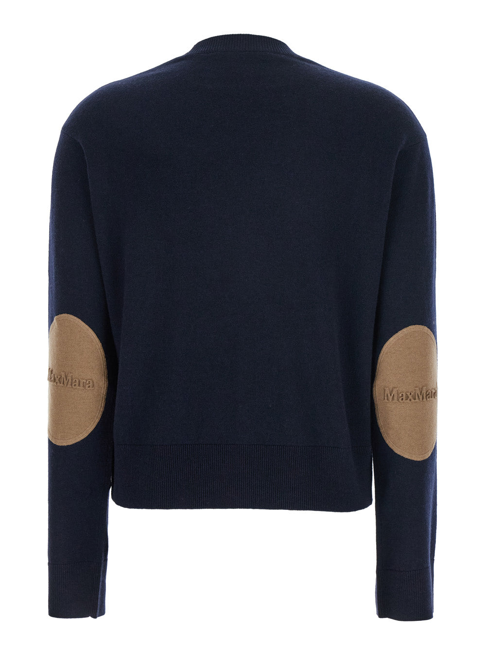 'S Maxmara Women 'Eco' Blue Crewneck Sweater With Contrasting Logo Patch On The Elbows In Wool Woman S MAX MARA