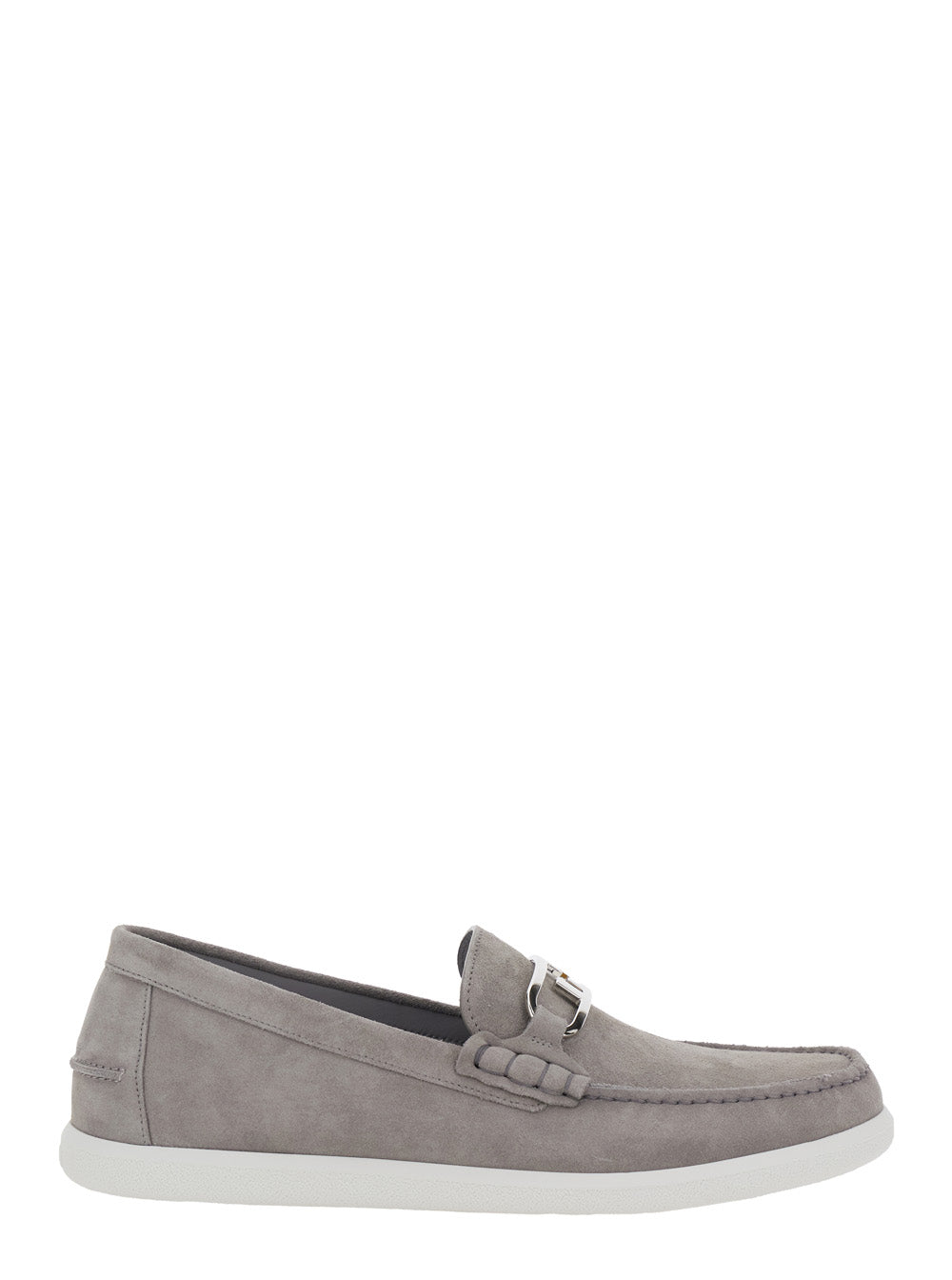 Fendi Men Grey Loafers With Ff Metal Buckle And Contrasting Sole In Suede Man FENDI