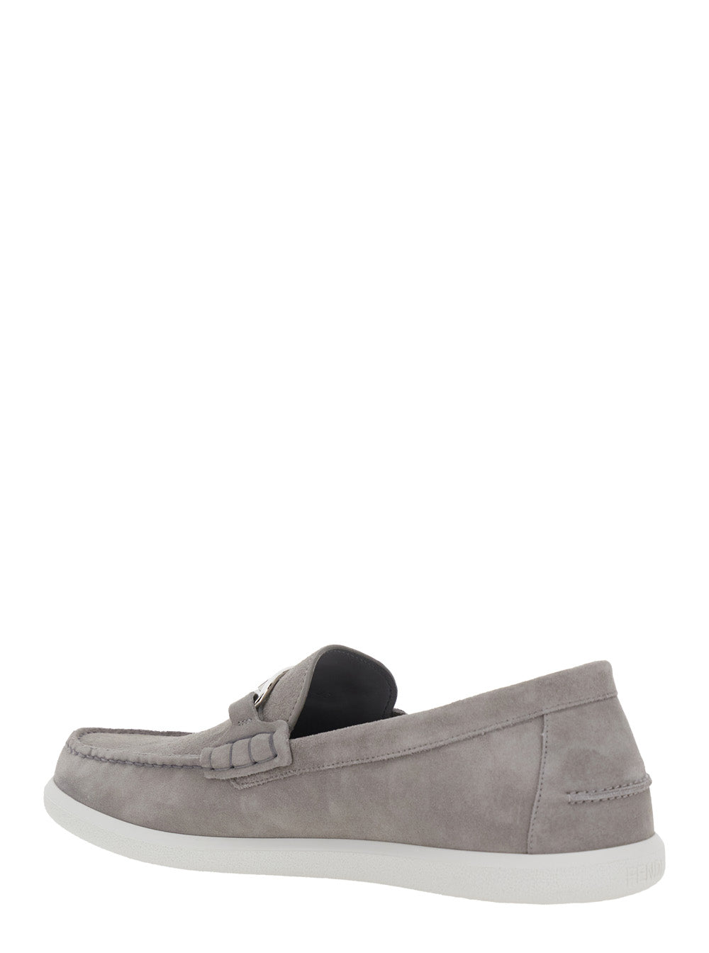 Fendi Men Grey Loafers With Ff Metal Buckle And Contrasting Sole In Suede Man FENDI