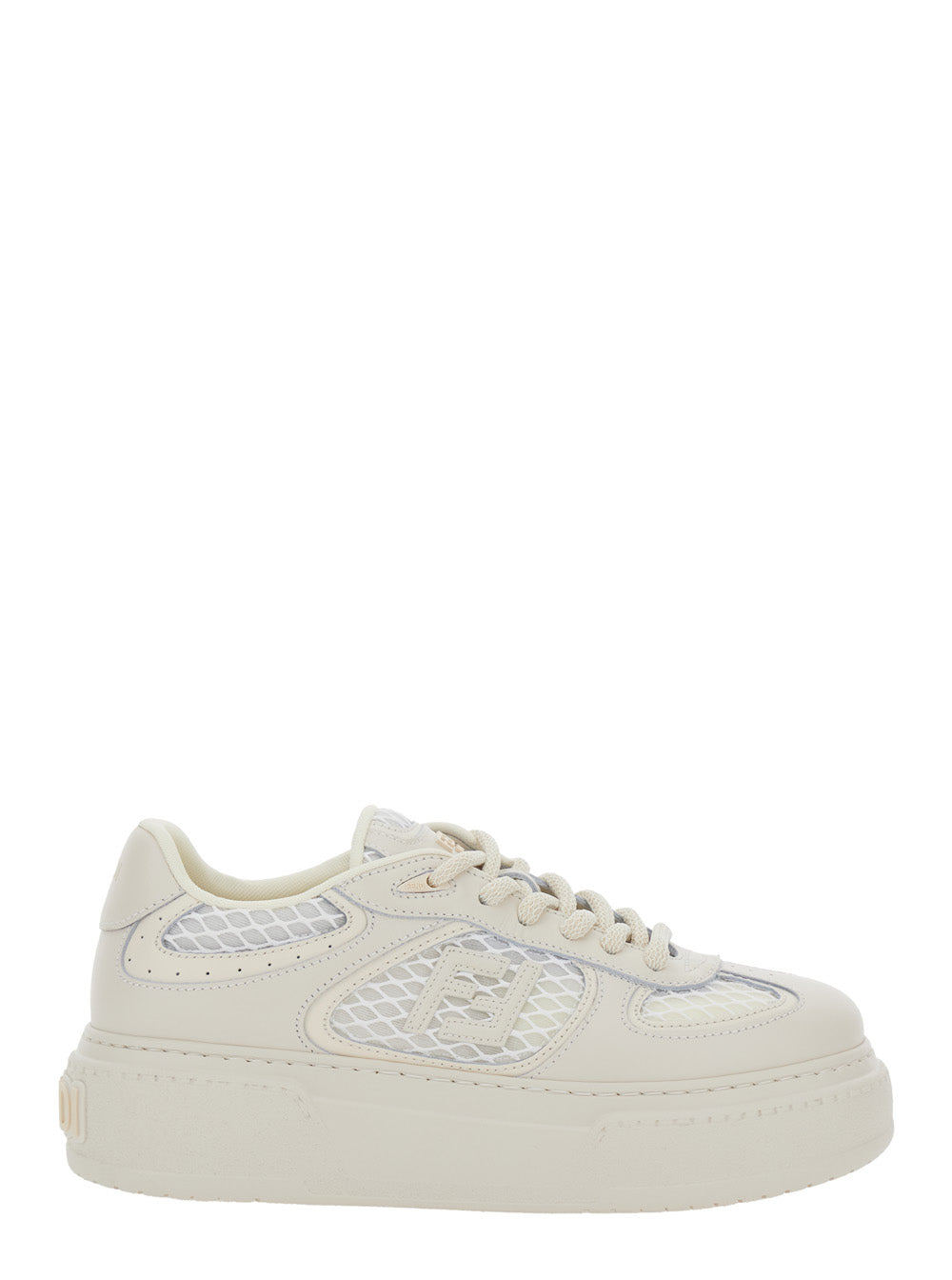 Fendi Women 'Match' White Sneakers With Mesh Inserts And Embossed Logo On The Back In Leather Woman FENDI