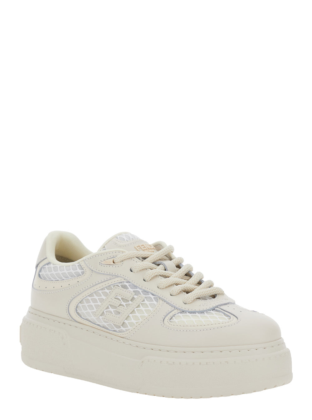 Fendi Women 'Match' White Sneakers With Mesh Inserts And Embossed Logo On The Back In Leather Woman FENDI