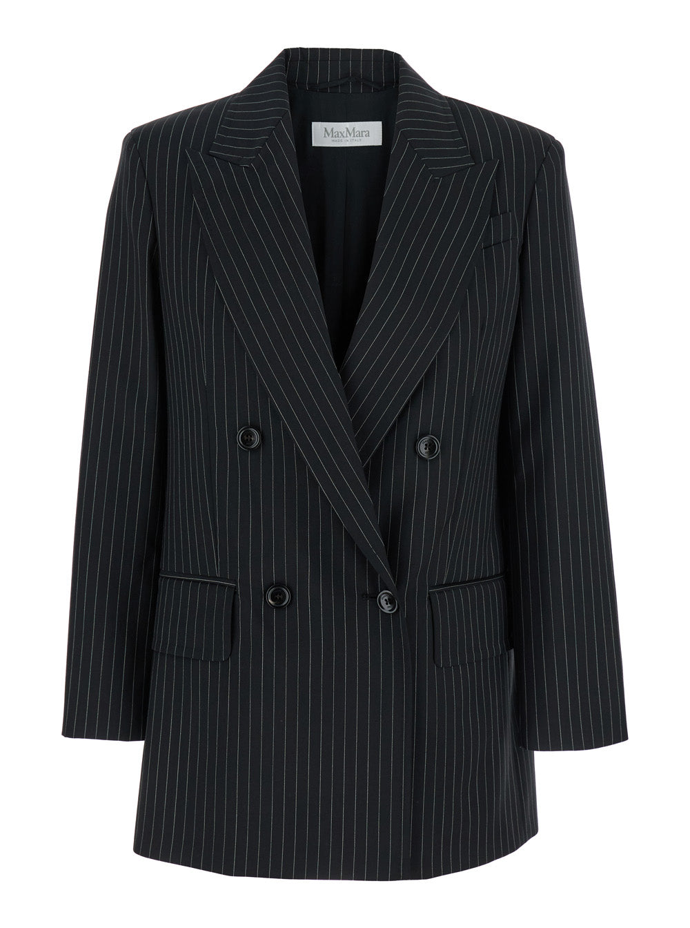 Max Mara Women 'Mattia' Black Double-Breasted Jacket With Peak Revers And All-Over Striped Motif In Wool Woman MAX MARA