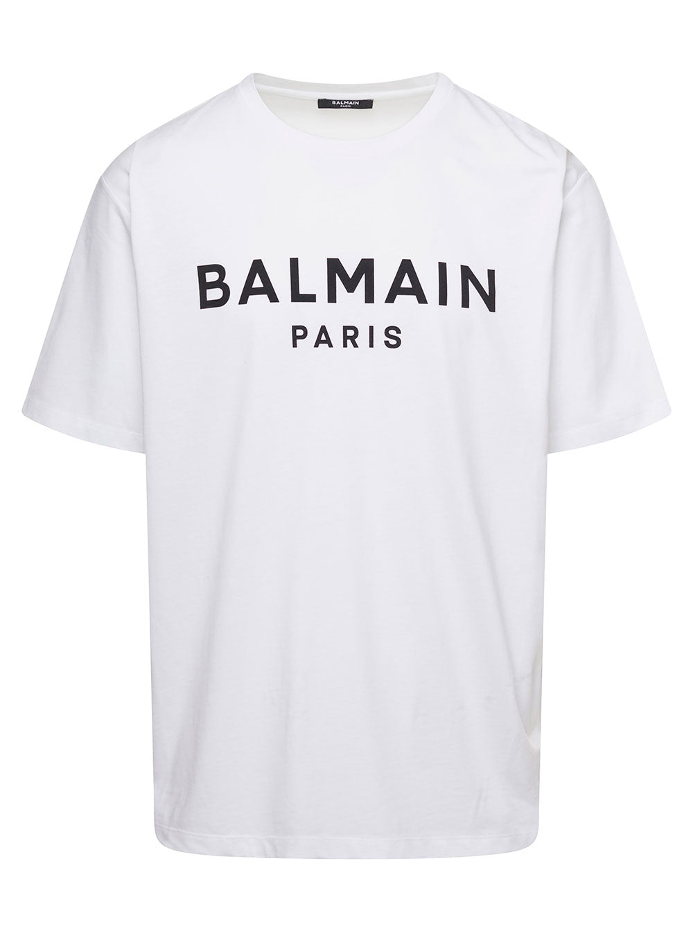 Balmain Men White Crewneck T-Shirt With Contrasting Logo Lettering Print In Cotton Man BALMAIN