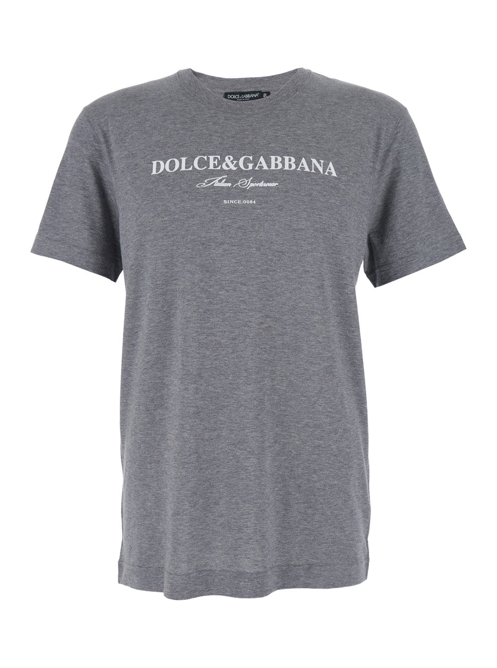 Dolce & Gabbana Men Grey Crewneck T-Shirt With Logo Lettering Print On The Front In Cotton Man DOLCE & GABBANA