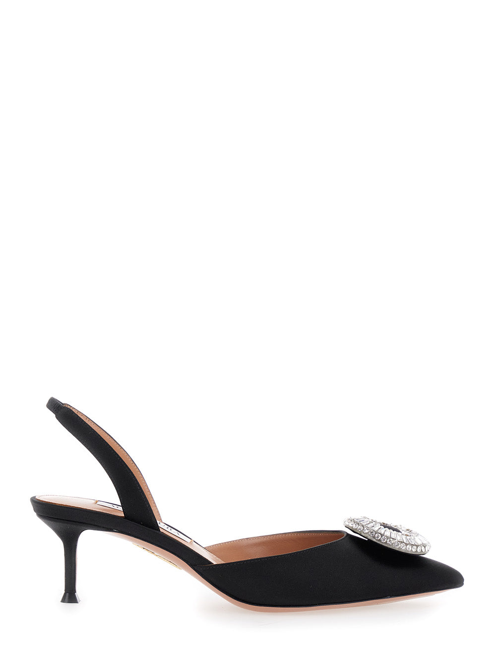 Aquazzura Women 'Crystal Hoop' Black Slingback Pumps With Rhinestoned Embellishment And Kitten Heel In Tech Fabric Woman AQUAZZURA