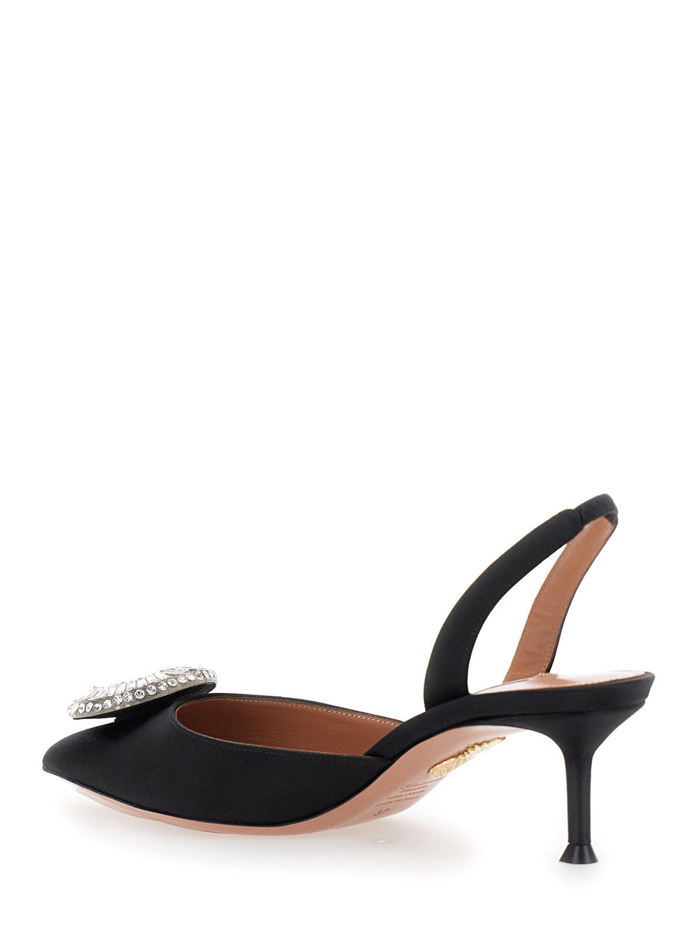 Aquazzura Women 'Crystal Hoop' Black Slingback Pumps With Rhinestoned Embellishment And Kitten Heel In Tech Fabric Woman AQUAZZURA