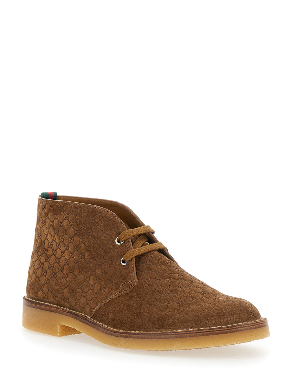 Gucci Men Brown Ankle Boots With Web Detail On The Heel And Low Heel In Gg Suede Man GUCCI