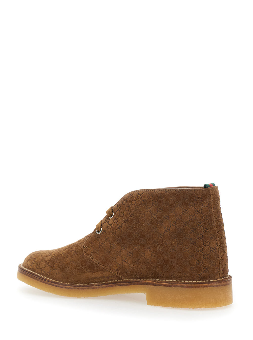 Gucci Men Brown Ankle Boots With Web Detail On The Heel And Low Heel In Gg Suede Man GUCCI