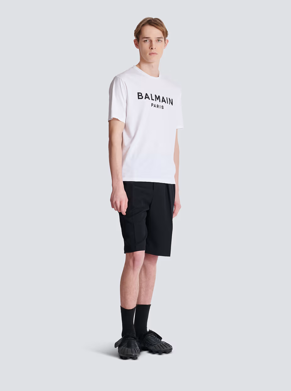 Balmain Men White Crewneck T-Shirt With Contrasting Logo Lettering Print In Cotton Man BALMAIN