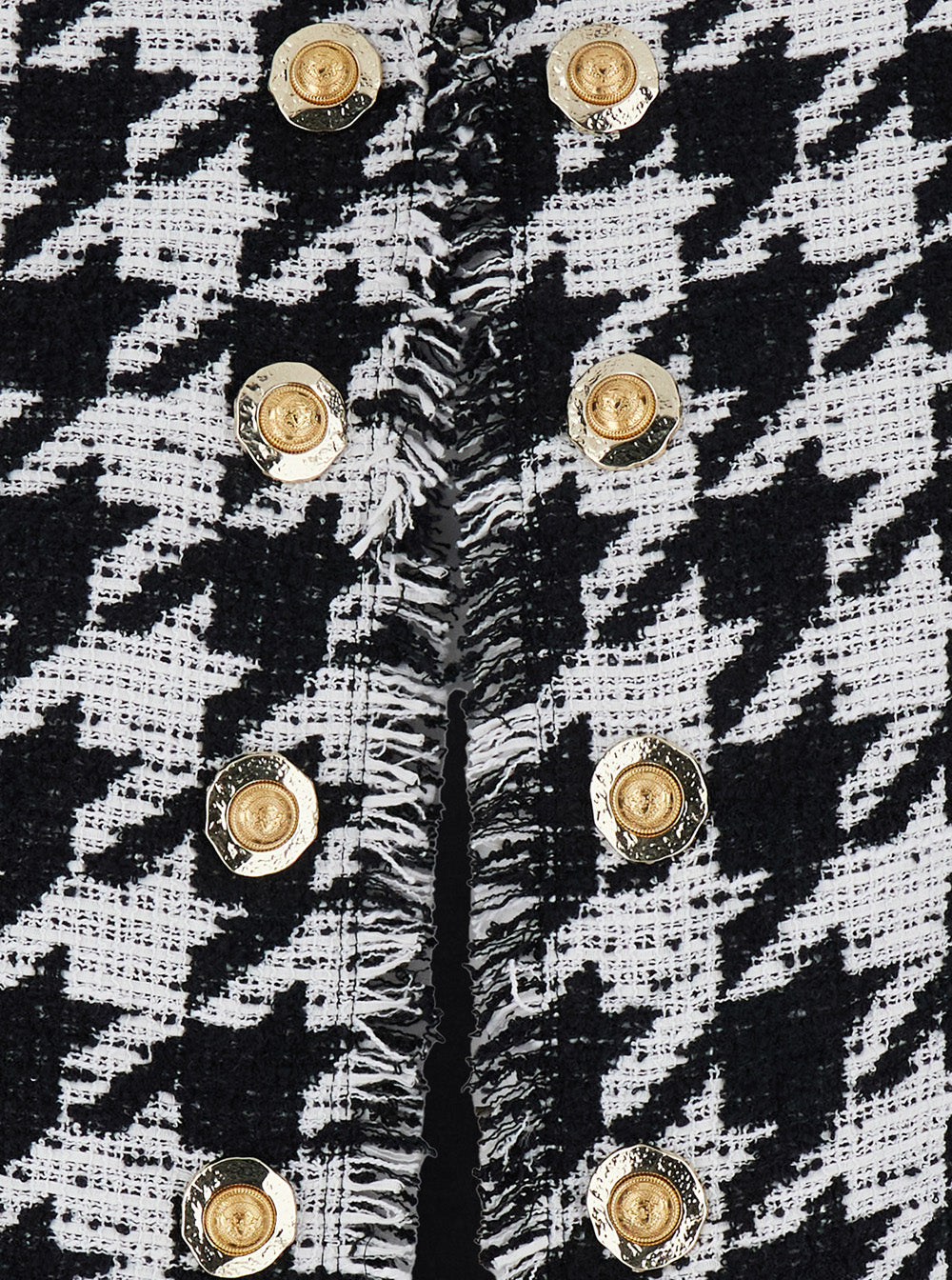Balmain Women 'Spencer' Black And White Jacket With All-Over Check Motif And Fringed Hem In Cotton Blend Woman BALMAIN